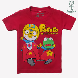 Kaos Anak Motif Pororo Bahan Katun untuk Anak Usia 1-6 Tahun dan Balita Warna merah