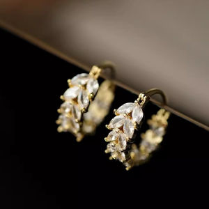 Lấp lánh Thiết kế Zircon lúa mì tai hình kim Loại khuyên tai tròn tròn