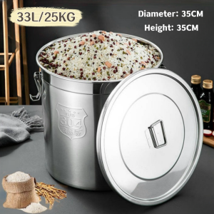 Stainless steel rice bucket with scale 8kg-25kg moisture-proof and insect-proof large capacity sealed bucket thickened home rice storage box flour bucket