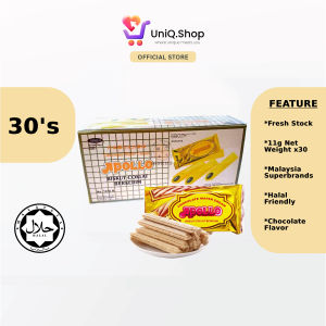 [New Stock] Apollo Wafer Coklat Berkerim 11G X 30’S | Chocolate Wafer Cream Gold Childhood Snacks Biscuit Coklat