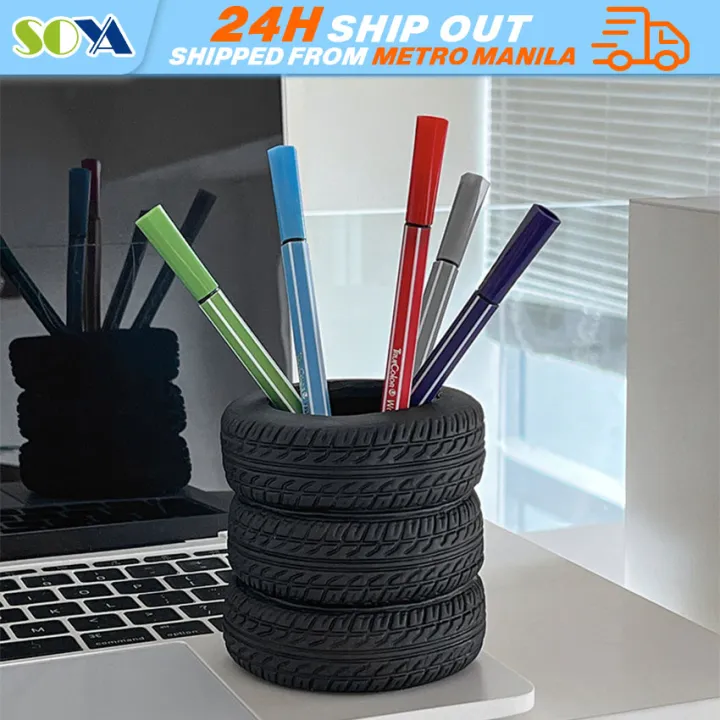 Car Tyre Design Tire Shaped Pen Holder Stationery Storage Creative Tire-shaped Pen Storage Holder Office Desk Organizer Pencil Holder Decorative Pencil Storage Organizer