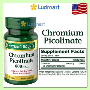 Viên uống hỗ trợ tiểu đường Chromium Picolinate 800mg Nature’s Bounty hũ 50 viên [Hàng Mỹ]