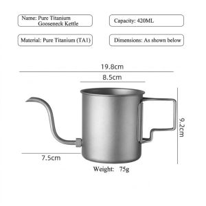 Ultralight 420ml Grade Titanium Pour Over Coffee Kettle Gooseneck Spout Folding Handle for Camping Hiking Travel Boat Travel2026