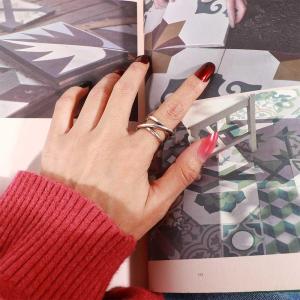 NEEUJ อินเทรนด์ ความคิดสร้างสรรค์ เย็น เรขาคณิต 925 เงินสเตอร์ลิง หลายชั้น แหวนเปิดแบบปรับได้ อุปกรณ์ปาร์ตี้ แหวนนิ้วมือ เครื่องประดับแฟชั่น