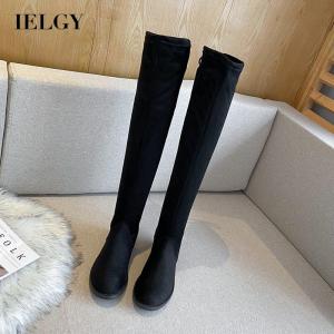 IELGY womens plus size over knee elastic boots thick heel suede round toe