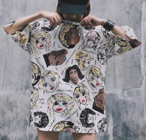 Kaos Wanita Gaya Korea Lengan Pendek Hip-Hop Kartun Atasan Cetak Menyenangkan