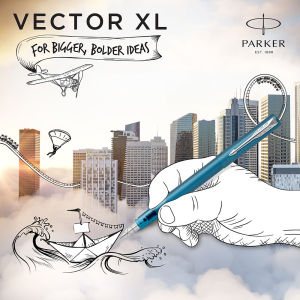 สลักชื่อฟรี Parker ปากกาหมึกซึม คอแร้ง ปากกาหัวแร้ง Vector XL Fountain Pen+หมึกสีดำ 1 หลอด