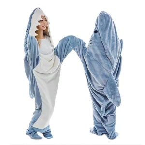 Cartoon Shark Sleeping Bag Household Animal One-piece Pajamas Flannel Shark Nightgown Wearable Loose Onesie Hoodie
