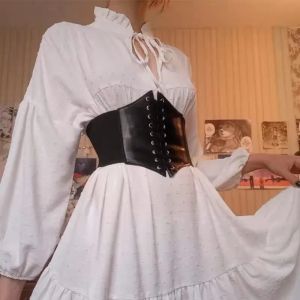 Women Corset Wide Ultra Plus Wide Belt Faux Leather Cummerbunds Strap Belts Girl Waist Belt Heavy Duty Corset Underbust Body Shaper Lace-up Cinch Belt Tied Corset Elastic Waist Belt