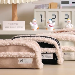 Stationery Bag Lovely Pencil Bag Corduroy Pencil Case Aesthetic Pen Bag Large Capacity Pen Organizers Cosmetic Bag