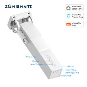 Zemismart Smart RF/Wifi Rechargable Curtain Robot Shutter Driver For Roman tracks I shape U shape tracker curtains TrackTuya SmartLife Timer Alexa EchoVoice ControlRemote ControlDIY Rod Shade DriverSmart Solar Panel Shutter Blinds Motor Shade Drive