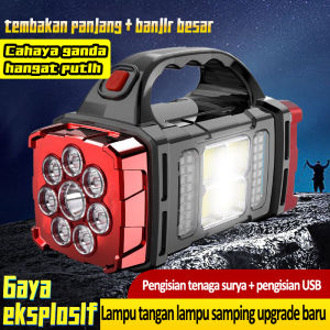 Senter LED Multi-fungsi Darurat Luar Ruangan Portabel USB Isi Ulang Berkepala Dua Lampu Putih Kuning Lampu Senter Dengan Lampu Samping Berkemah Silau Senter Surya Dapat Digunakan Sebagai Harta Pengisian Daya