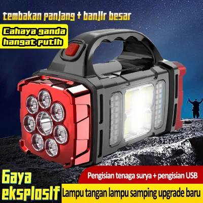 Senter LED Multi-fungsi Darurat Luar Ruangan Portabel USB Isi Ulang Berkepala Dua Lampu Putih Kuning Lampu Senter Dengan Lampu Samping Berkemah Silau Senter Surya Dapat Digunakan Sebagai Harta Pengisian Daya