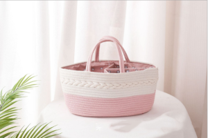 Diaper Caddy Portable Organizer Baby Woven Cotton Baby Diaper Storage Basket Multipurpose Bag