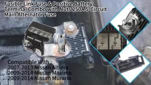 Fusible Link Fuse & Positive Battery Terminal Combo with Nuts 250A 5-Circuit Main Alternator Fuse Compatible with 2007-2014 Nissan Altima Maxima Murano Replaces 924-079 924079