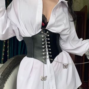XINSU38 Wide Female Corset High Waist Dress Korean Cummerbunds Butterfly Chain Waist Belt Female Waistband
