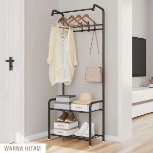 JUSTIN RAK GANTUNGAN BAJU STAND HANGER PORTABLE JEMURAN MULTIFUNGSI PENYIMPANAN TAS SEPATU SUSUN SERBAGUNA