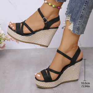 Free Shipping New Style Criss-Cross Strap Sandals With Comfortable Rope Detailing Perfect For Summer New Wedge-Heeled Open-Toe WomenS Shoes