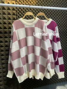 WILONA KNIT / SWEATER RAJUT MOTIF KOTAK KOTAK /ATASAN WANITA KOREA