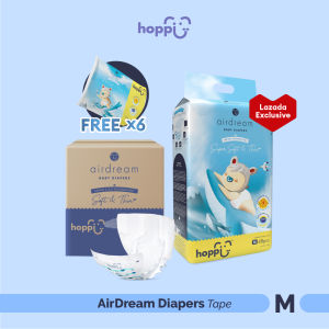 [Lazada Exclusive] Hoppi AirDream Baby Diaper Tape NB66/S56/M48/L40 (4 Packs+12s) 2mm Ultracore Technology