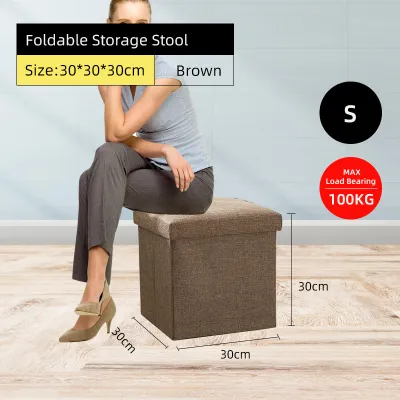 【SG】Homy Foldable Clothes Storage Stool Sofa Seat Organizer Chair Fabric Ottoman Storage Box for Clothes Toys Books in Living room Bedroom or Decoration with 3Sizes