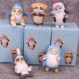Blind Box Cat Figure Collectible Toy Shrimp Shark Design Cute Mini Desk Decor Surprise Gift