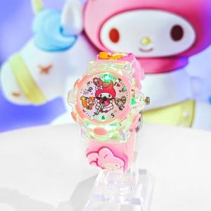 Sanrio Hello Kitty Watch Cartoon My Melody Kuromi Colorful Luminous Student Quartz Pointer Digital Watches Kids Holiday Gifts