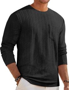 JMIERR  Mens Long Sleeve Shirt Casual Round Neck Pullover  T  T-shirt with Stretchy Textured Knit  T  Shirt with Pocket