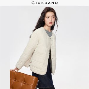GIORDANO Women Jackets Square Quilted Puffer Jackets Rund Neck Snap Buttons Side Vents Fashion Casual Padded Jackets 05375709