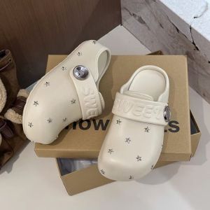 Free Shipping 2026 Summer Pink Platform Star-Embellished Slip-On Sandals For Women Fashionable Outdoor Breathable Non-Slip Clogs EVA Material