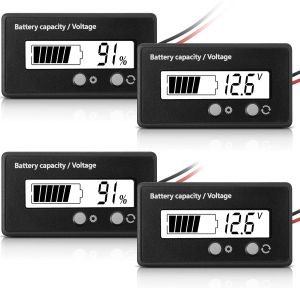 Frienda 2 Set DC 12V 24V 36V 48V 60V 72V 84V Golf Cart Battery Meter with Alarm Front Setting and Switch Key Battery Capacity Voltage Indicator Gauge Acid and Lithium Ion Indicator(Blue)