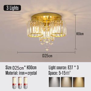 Bedroom Ceiling Lamp Golden Round Living Room Crystal Chandeliers Dining Room Indoor Ceiling light 6