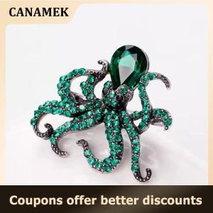 【 CANAMEK 】 Fashion Exquisite Rhinestone Animal Octopus Brooches For Women Clothing Coat Accessries Gift