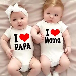 I Love Papa Mama Baby Boy Girls Newborn Baby Body Fashion Casual Short Sleeve Clothes Ropa Outfit Holiday Twins Gifts RASP