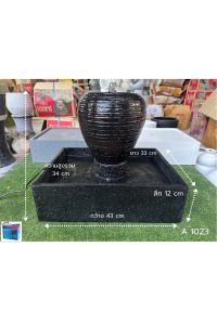 [A1023] โอ่งน้ำล้น โอ่งน้ำพุ โอ่งน้ำผุดฮวงจุ้ยสีดำ ได้ยกชุดมีปั๊มน้ำ