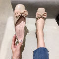 Beanie Shoes Women 2022 Summer New Bow Flat Single Shoe Women Soft Soled Casual Square Toe Shallow Mouth Granny Shoes. 