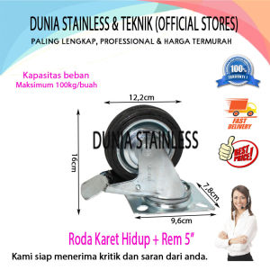 Roda karet hidup + rem 5"