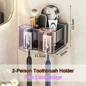 【SG Seller】Toothbrush Holder No Drilling Aluminum Suction Cup Wall Mounted Bathroom Toothbrush Holders