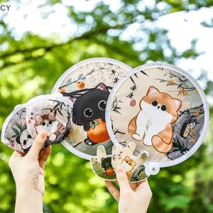 GY🌠🌠🌠 Portable Cartoon Folding Fan Kawaii Creative Foldable Fan Cool Summer Hand Fan Flying Disk Pocket Cloth Fan Gifts For Kids
