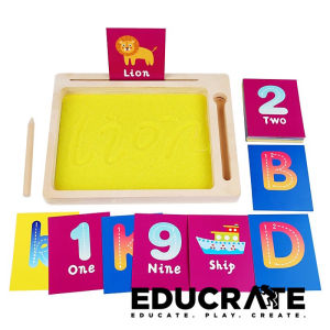 educratePH Sand Writing Tray with Flashcard and Sand MULTI USE Montessori Wooden Sand painting and flashcard wordpad