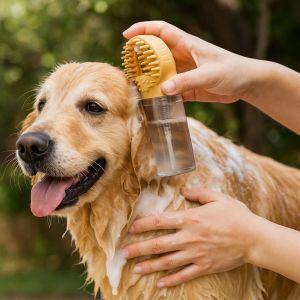 QUESU ซิลิโคน แปรงอาบน้ำสุนัข ตู้จ่ายแชมพูในตัว นุ่มนวล แปรงดูแลสัตว์เลี้ยง แบบพกพา ด้ามจับที่สะดวกสบาย แปรงทำความสะอาดสุนัข อาบน้ำสัตว์เลี้ยง