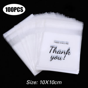 100PCS Mini Transparent Plastic Candy Bag Thank You Biscuit Packing Pouch Portable Self Adhesive Disposable Snack Pocket