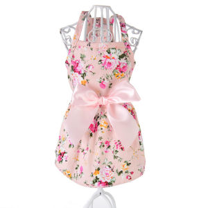 Spring Summer Flower Print Cotton Cute Pet Dress Cat Dog Costume Outfit Clothes