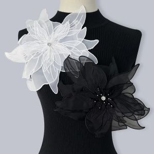 MACRAMEX Elegant Embroidery Patches Black/White Lace Pearl Flower Patches Vintage Flower Design DIY Sewing Accessories Womens Clothing Sewing Accessories