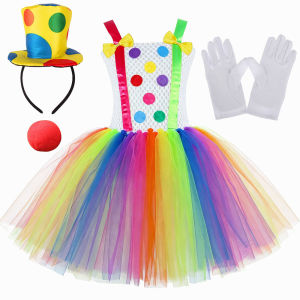 11.11 Vibrant Rainbow Joker Themed Layered Tulle Outfit Circus Style Fluffy Bottom for Halloween Banquet Talent Show Carnival Costume h2610