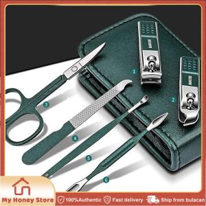 6pcs Nail Trimming Tools Portable Luxury Manicure Sets Pedicure Kits Bright Black Nail Clipper Set Personal Care Tools Eyebrow Scissors