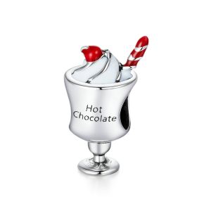 BAMOER 925เงินสเตอร์ลิงชุดชายามบ่ายเคลือบช็อกโกแลตร้อน Charm สำหรับต้นฉบับลูกปัดสร้อยข้อมือสำหรับเครื่องประดับทำ SCC1495