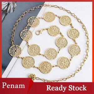 [PAM] Elegant Round Metal Belt For Women Retro Carved Hollow Out Waistband Fashion Dress Decoration