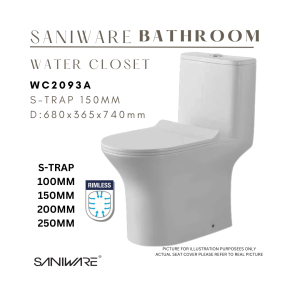 SANIWARE WC2093A Elegant Rimless One-Piece Water Closet S-Trap 100/150/200/250mm - High-Quality Bathroom Toilet Bowl