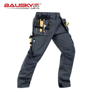 100% cotton Mens Cotton Cargo Work Pants with Knee Pads and Reflective Tapes For CarpenterCraftsman Workwear Cargo Trousers